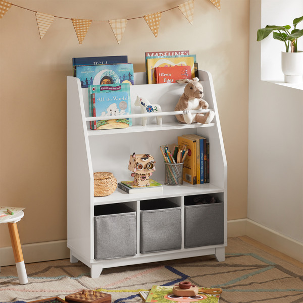 SoBuy Regał dziecięcy z 3 półkami Biały 63x28x80cm Nowoczesny KMB34-W