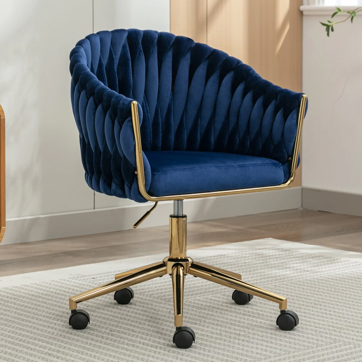 Mid-Back Office Chair, Velvet Fabric Swivel Curved Computer Desk Chair Multifunctional Chair for Home Office or Bedroom