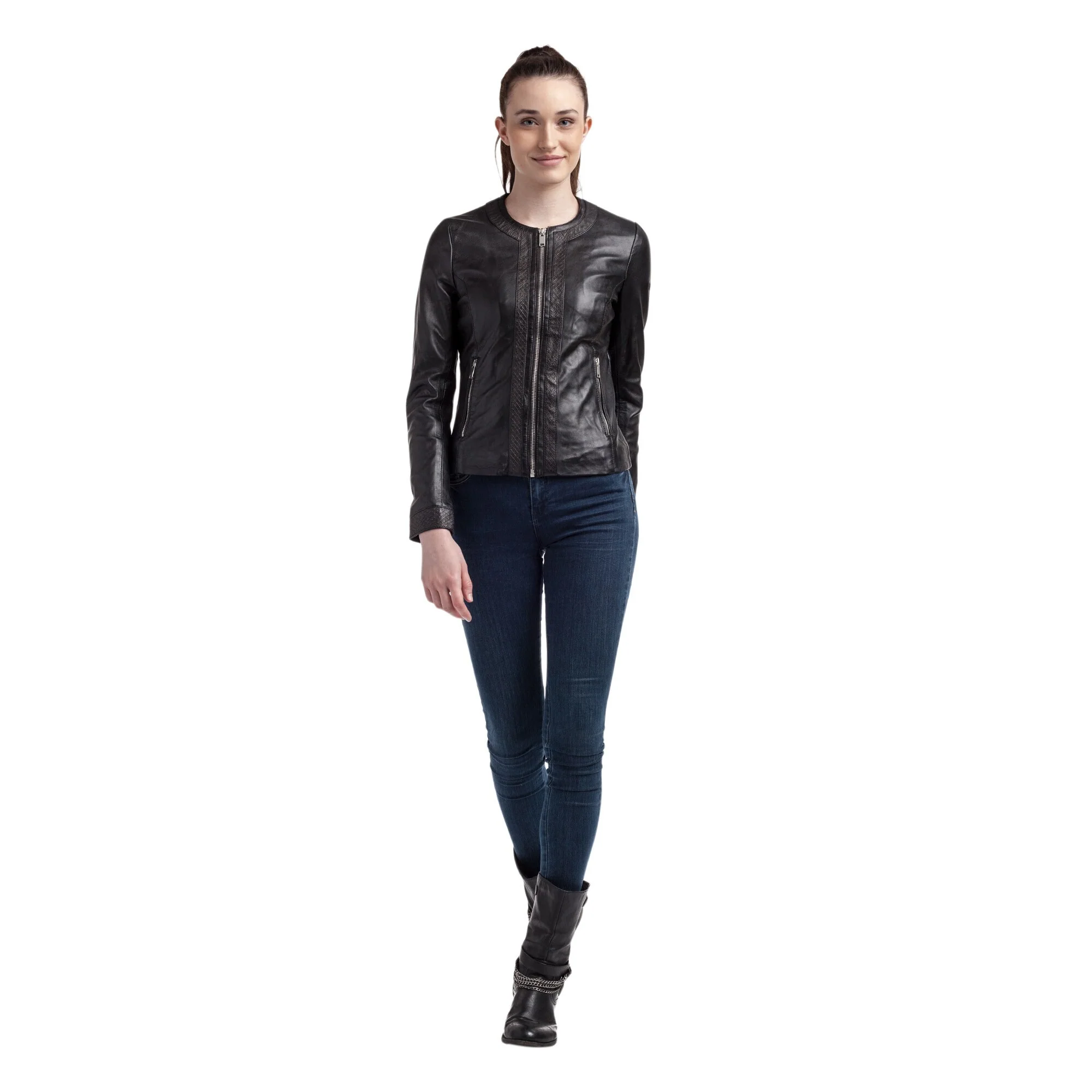 Veste noire en cuir SUZETTE