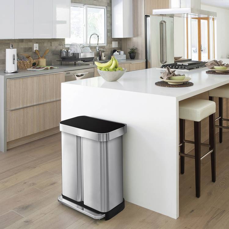 Simplehuman 58 Litre Recycling Pedal Bin - Stainless Steel