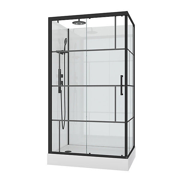 Cabine de douche l.80 x L.110 x H.215 cm – sérigraphie graphic, design noir &blanc effet verrière, Galedo Graphic