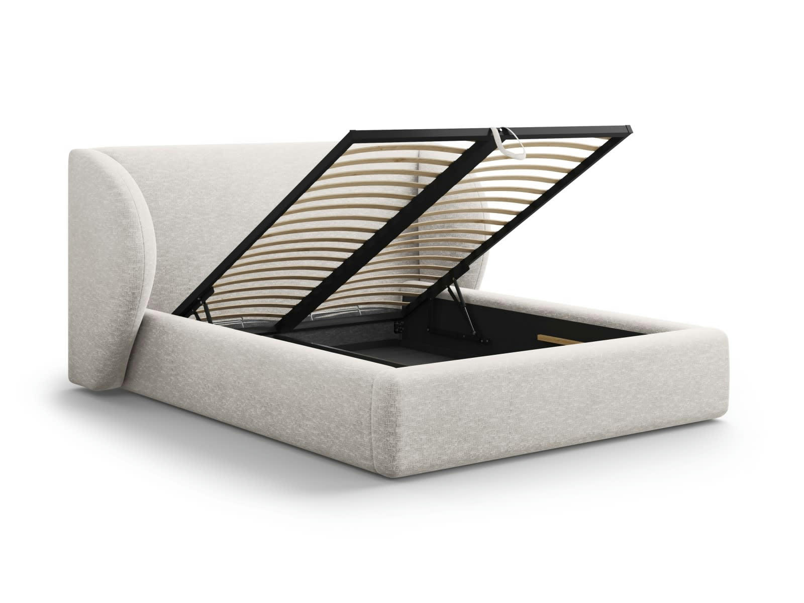 MILEY - Lit coffre avec tête de lit 160x200cm en tissu chenille gris clair