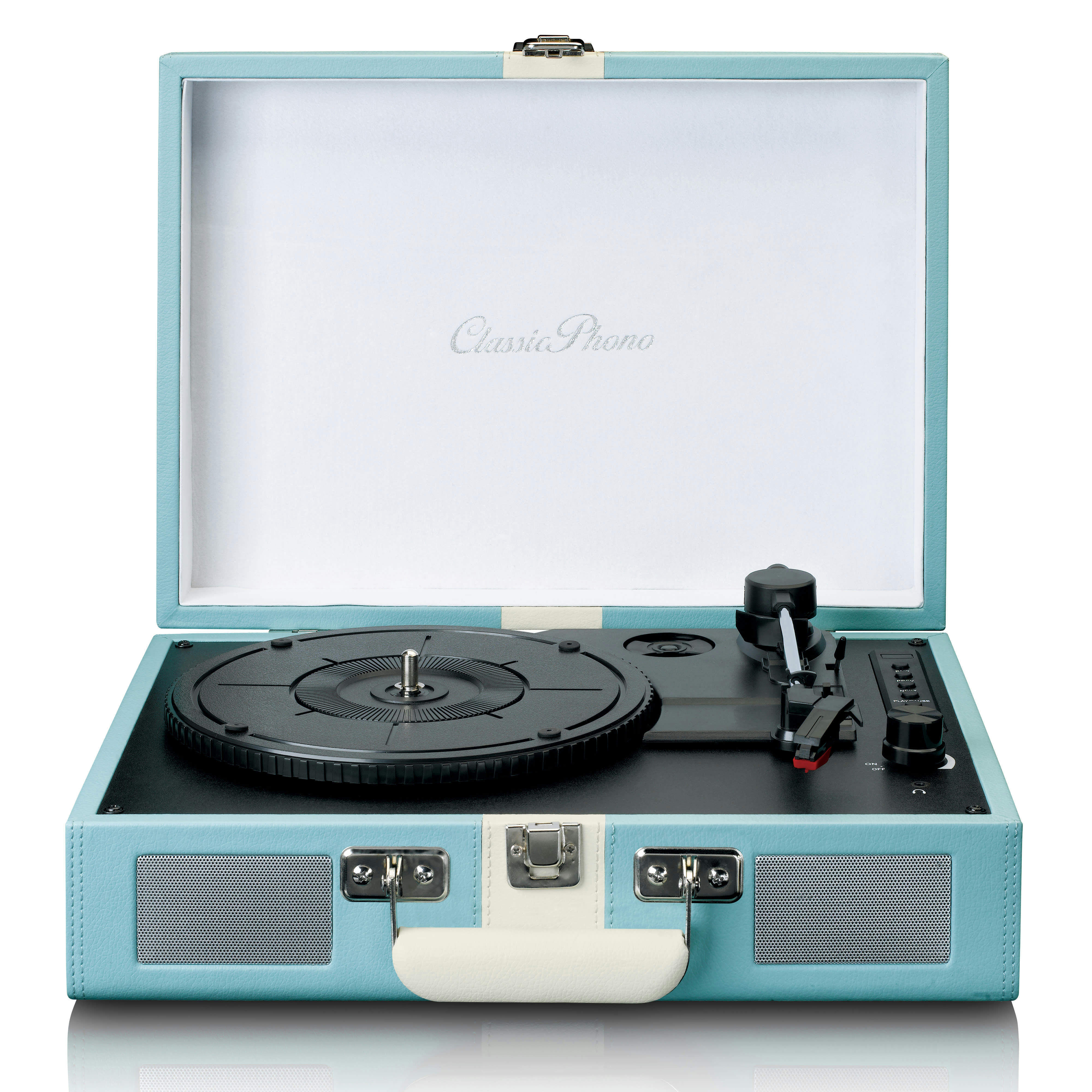 - Platine vinyle bluetooth avec haut-parleurs bleu