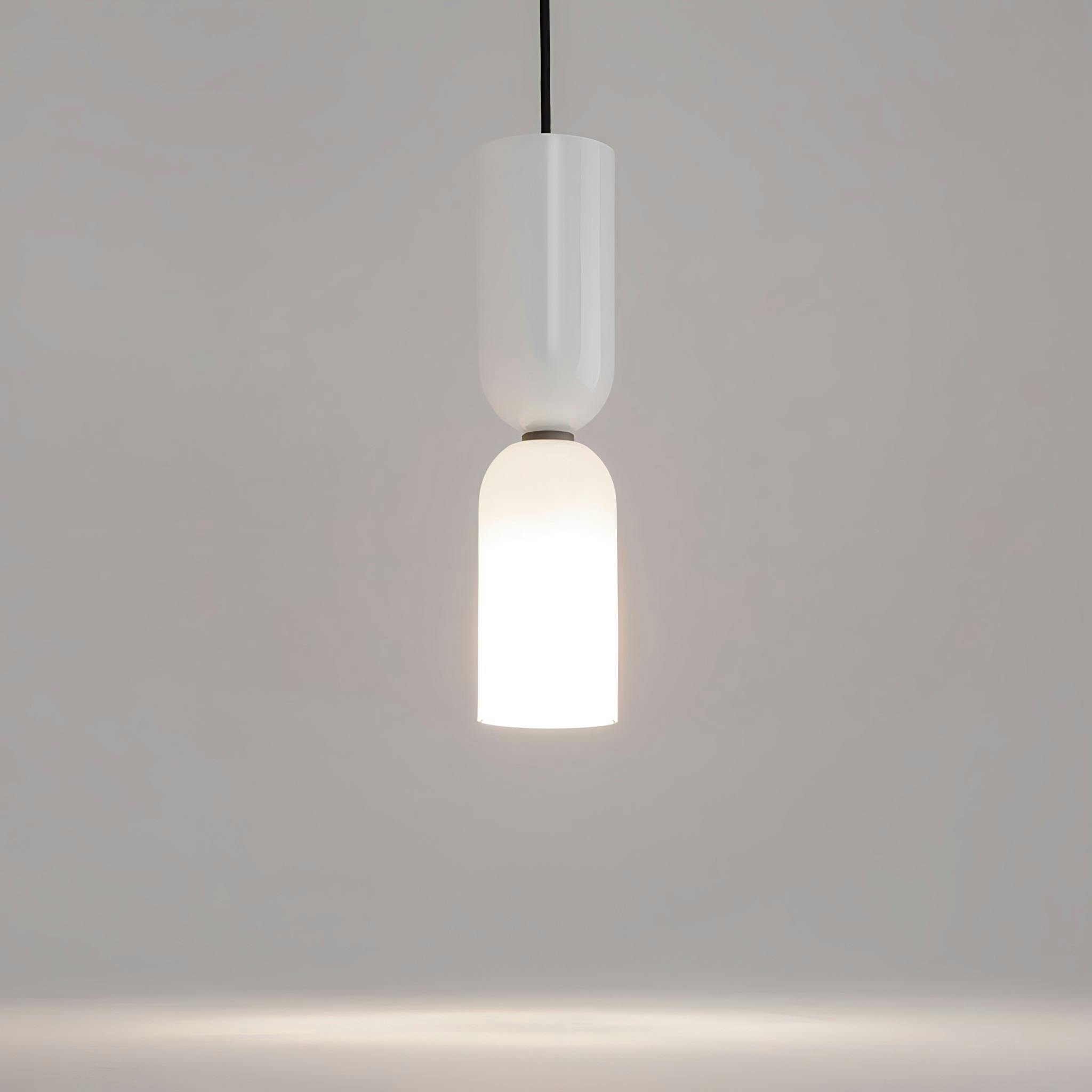 Suspension blanche en verre - sablier & bague noire WINDER