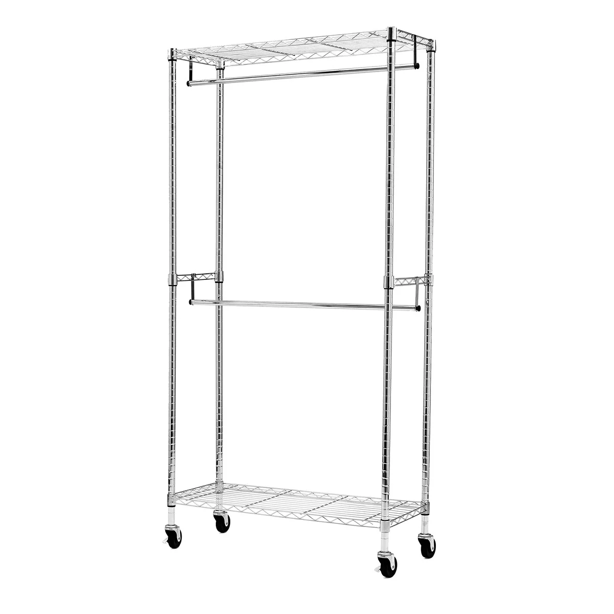 Adjustable, Double Hanging Rod Garment Rolling Closet Organizer Rack - Chrome, 72 inches