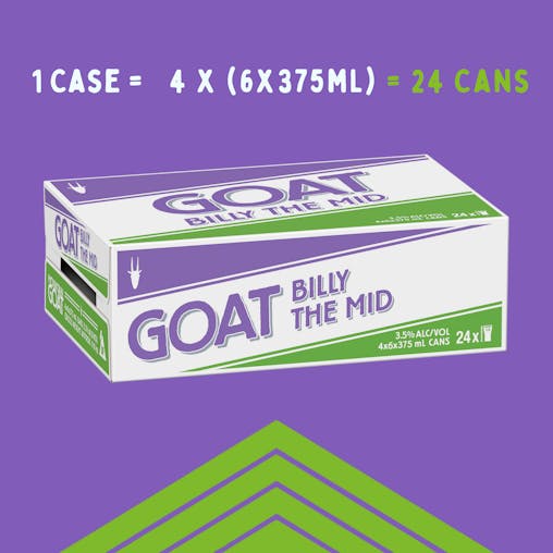 Mountain Goat Billy The Mid, Full Flavoured, Mid-Strength Beer, Crisp & Refreshing, 3.5% ABV, 375mL (Case of 24 Cans)