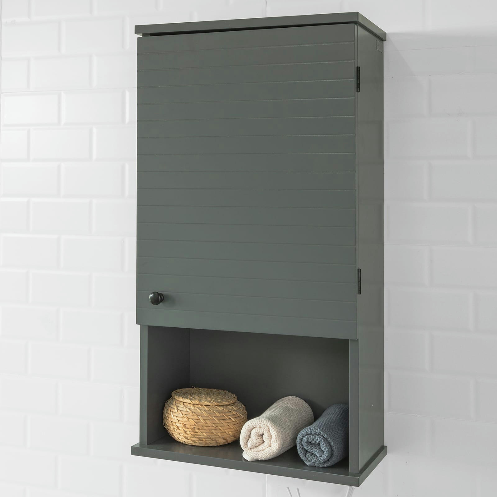 - Armoire suspendue de toilettes effet bois gris