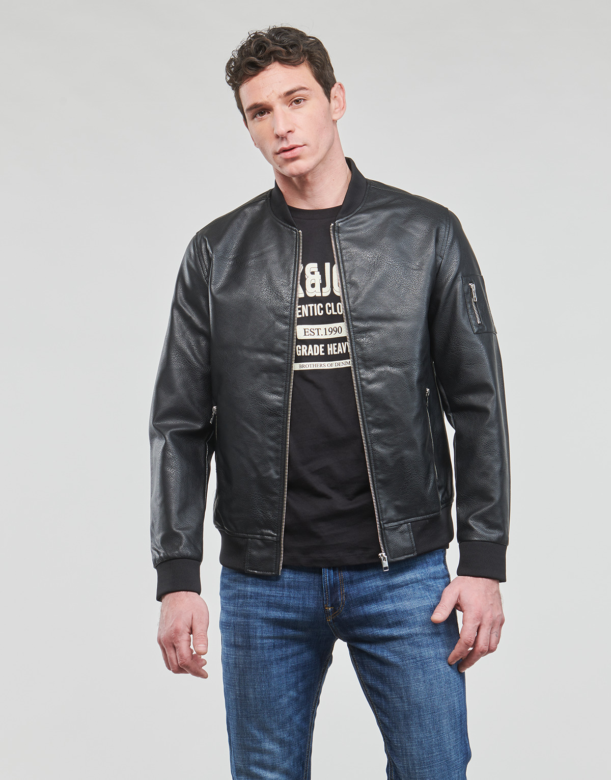 Jack & Jones - JJROCKY PU BOMBER - Black