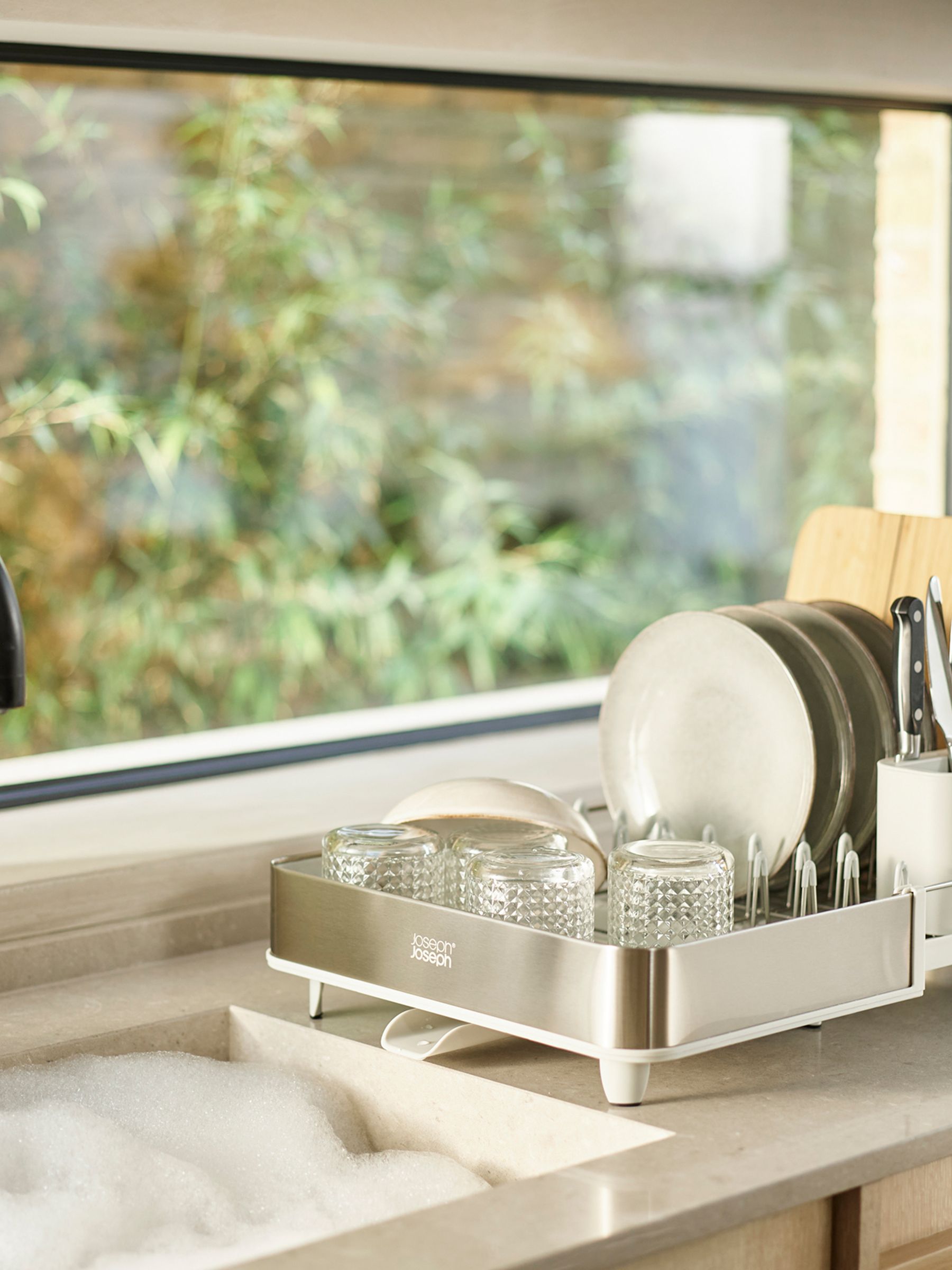 Joseph Joseph Light Stone Expandable Dish Rack With Draining Spout