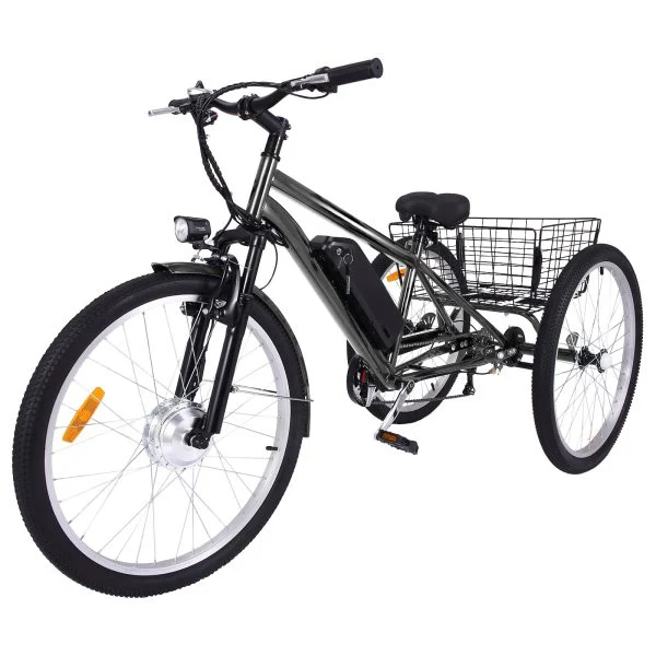 26 Inch Adult 3 Wheel Electric Tricycle with Basket, Fat Tires,7 Speeds,350W Powerful Motor, 36V 10Ah Removable Battery Dark Gray(Dark Gray/26 Inch)