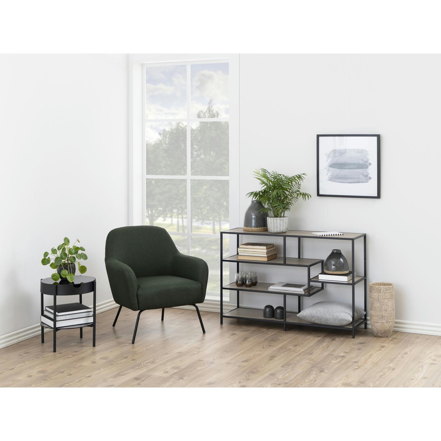 SIREINE - Bibliothèque 4 étagères asymétriques en mdf et métal beige