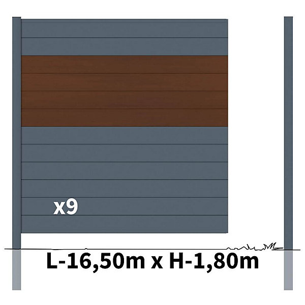 Kit clôture aluminium poteau à sceller - BAHIA &CRUZ Ipé H-1,8m