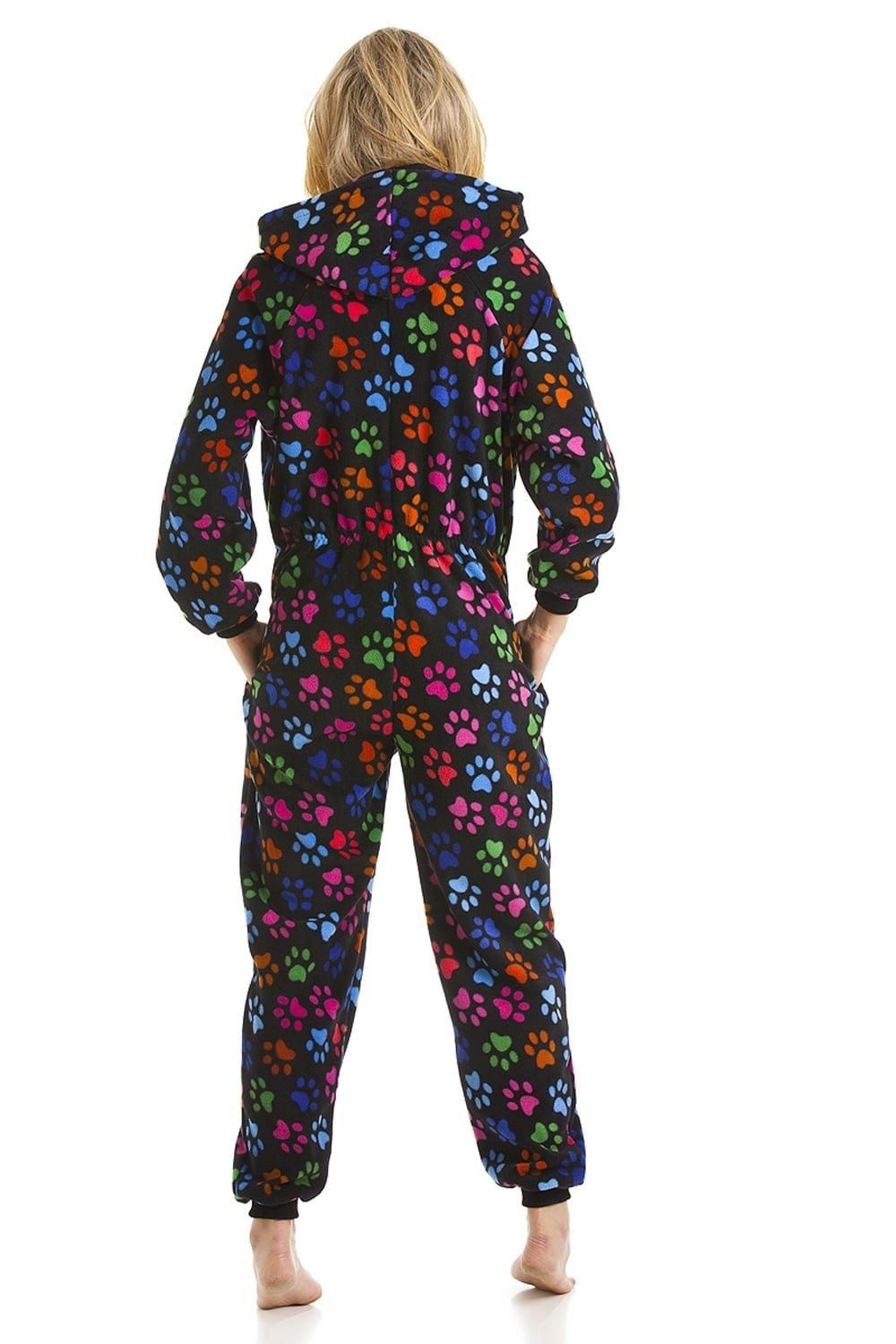 Camille Luxury All In One Paw Print Hooded Fleece Onesie