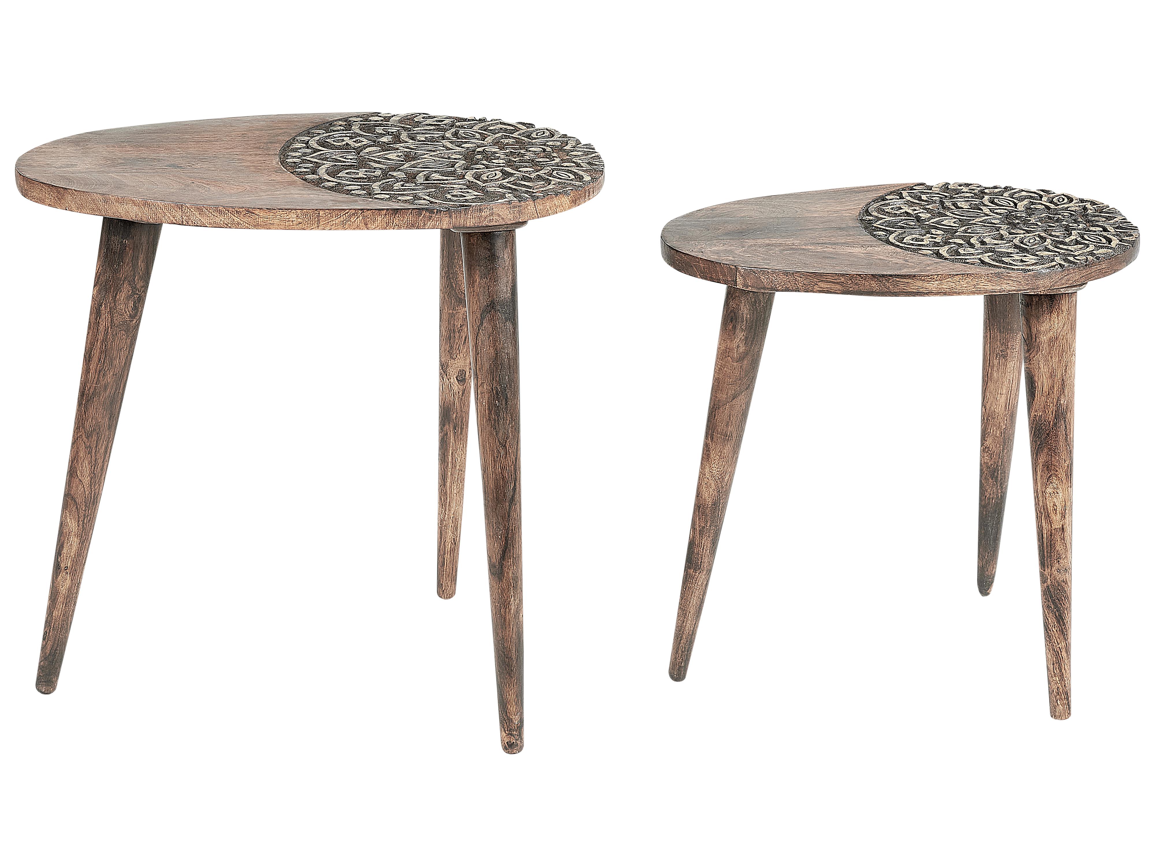 Set of 2 Side Tables KHETUA Mango Wood Brown