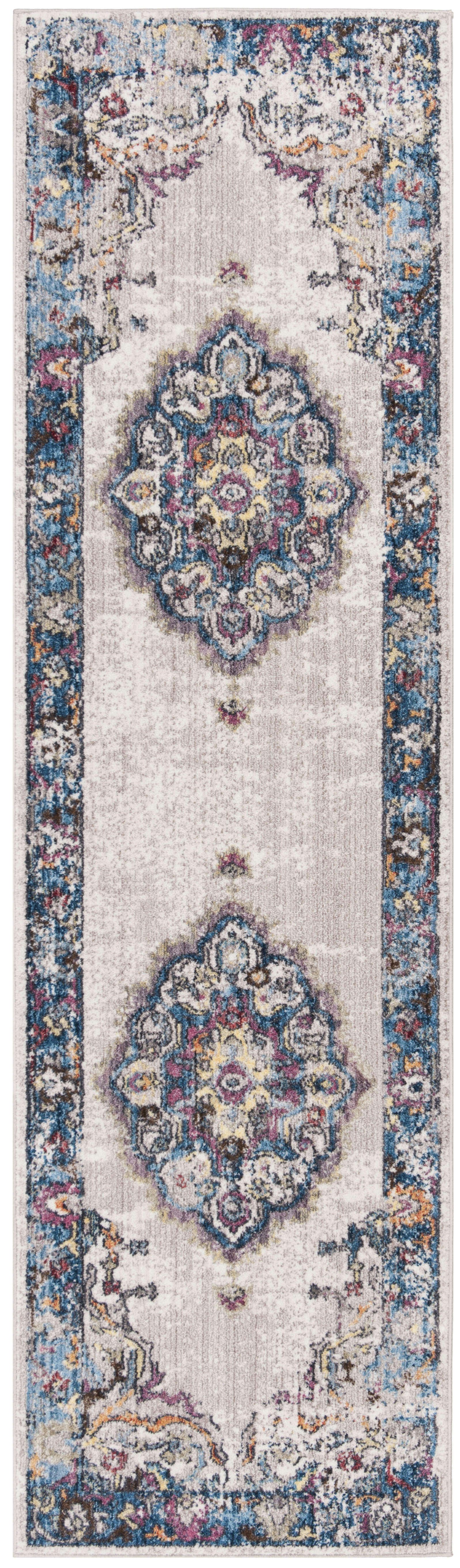 BRISTOL - Tapis de salon interieur en gris clair & bleu, 69 x 244 cm