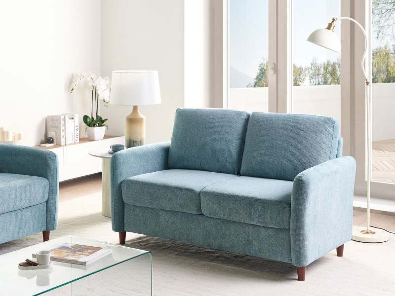 Sofa dwuosobowa tapicerowana niebieska
