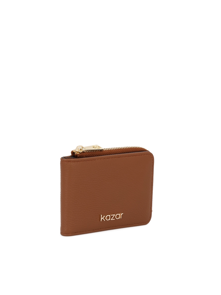Light brown compact leather wallet