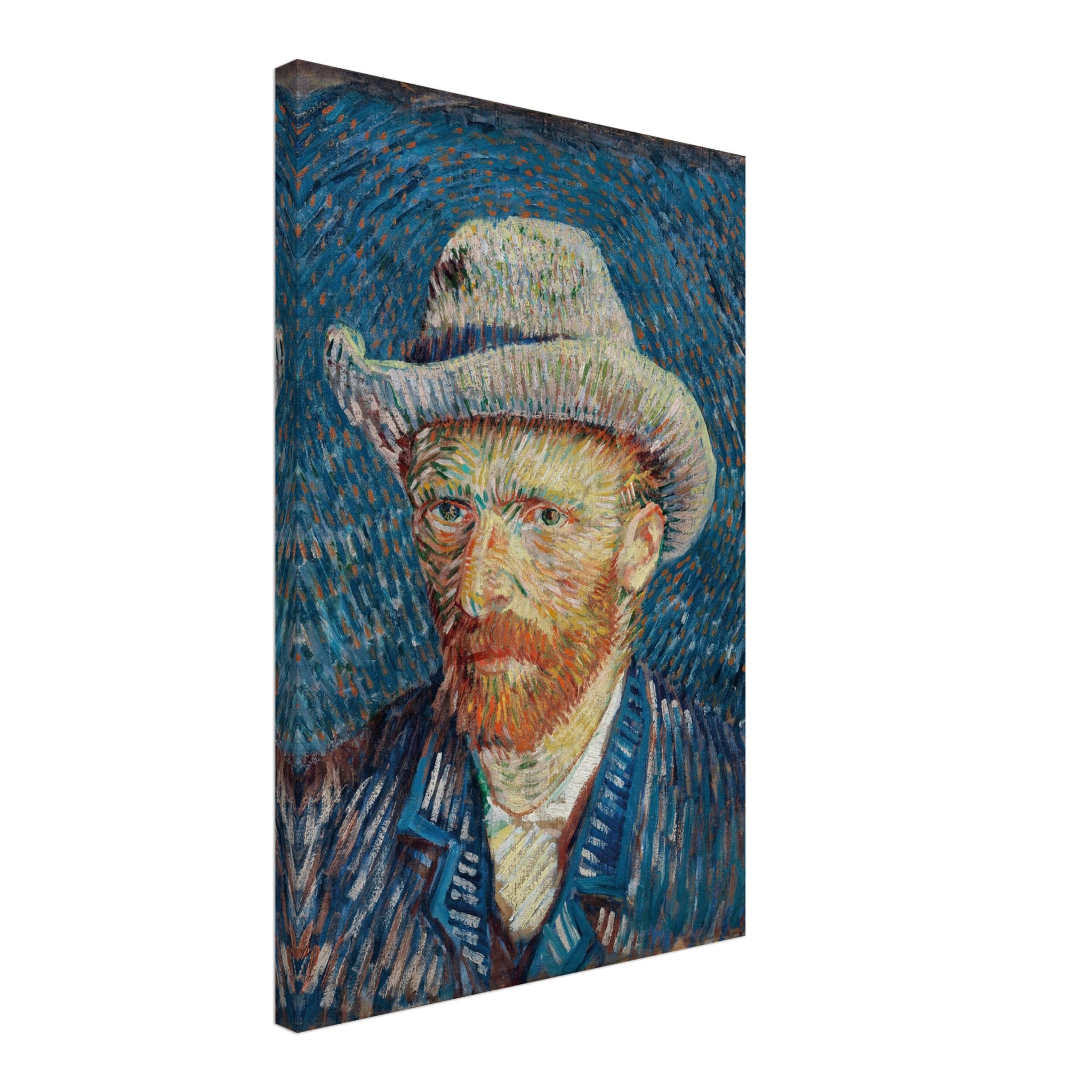 Artfulprints Canvas Vincent van Gogh – Zelfportret met grijze vilthoed canvas - 40x60 cm - Blauw