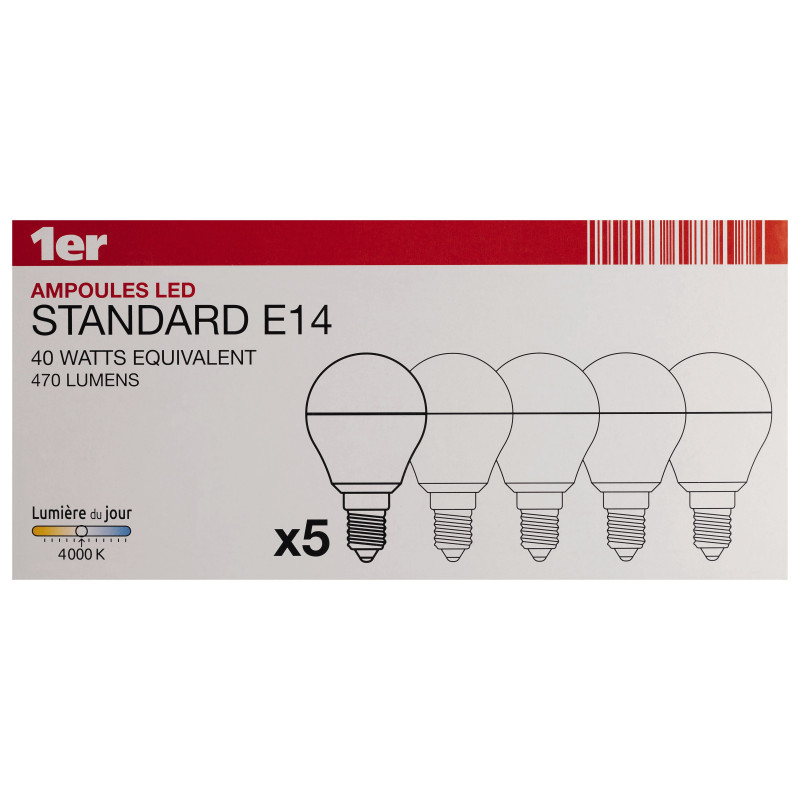 Ampoule LED boule E14 5,3 W 470 lm blanc neutre 5 pièces 1ER