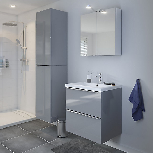 Meuble sous vasque suspendu gris brillant l.60 x H.60 x P.45 cm, GoodHome Imandra