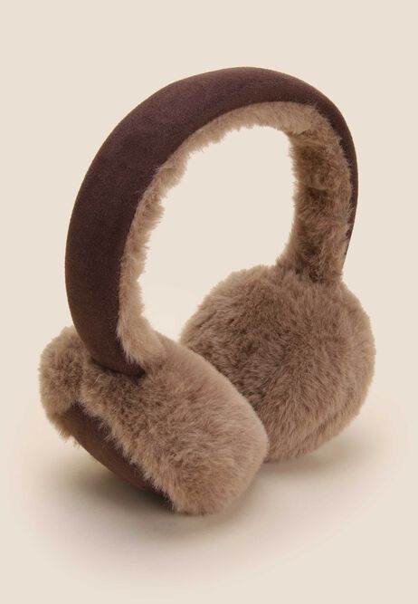 Womens Brown Faux Shearling Fluffy Earmuffs