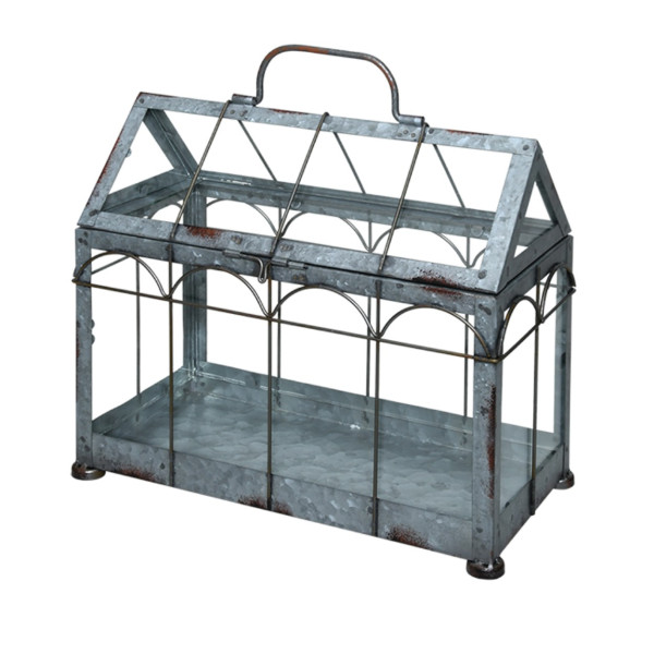 Mini szklarnia metalowa szara 26x29 cm dekoracyjna