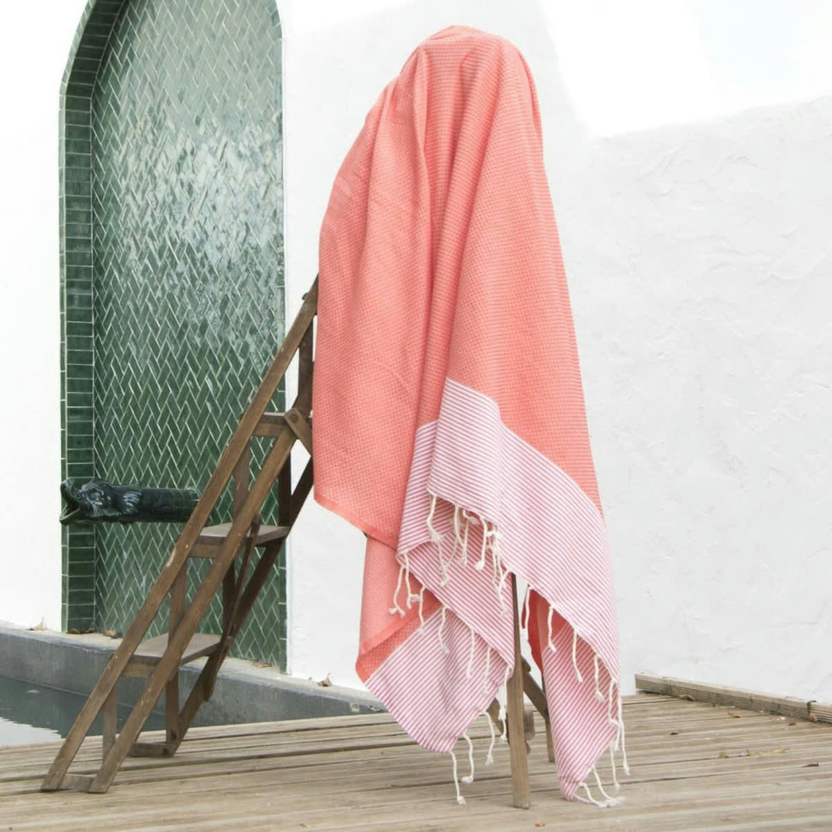 IBIZA - Fouta XXL coton  200x200 orange corail