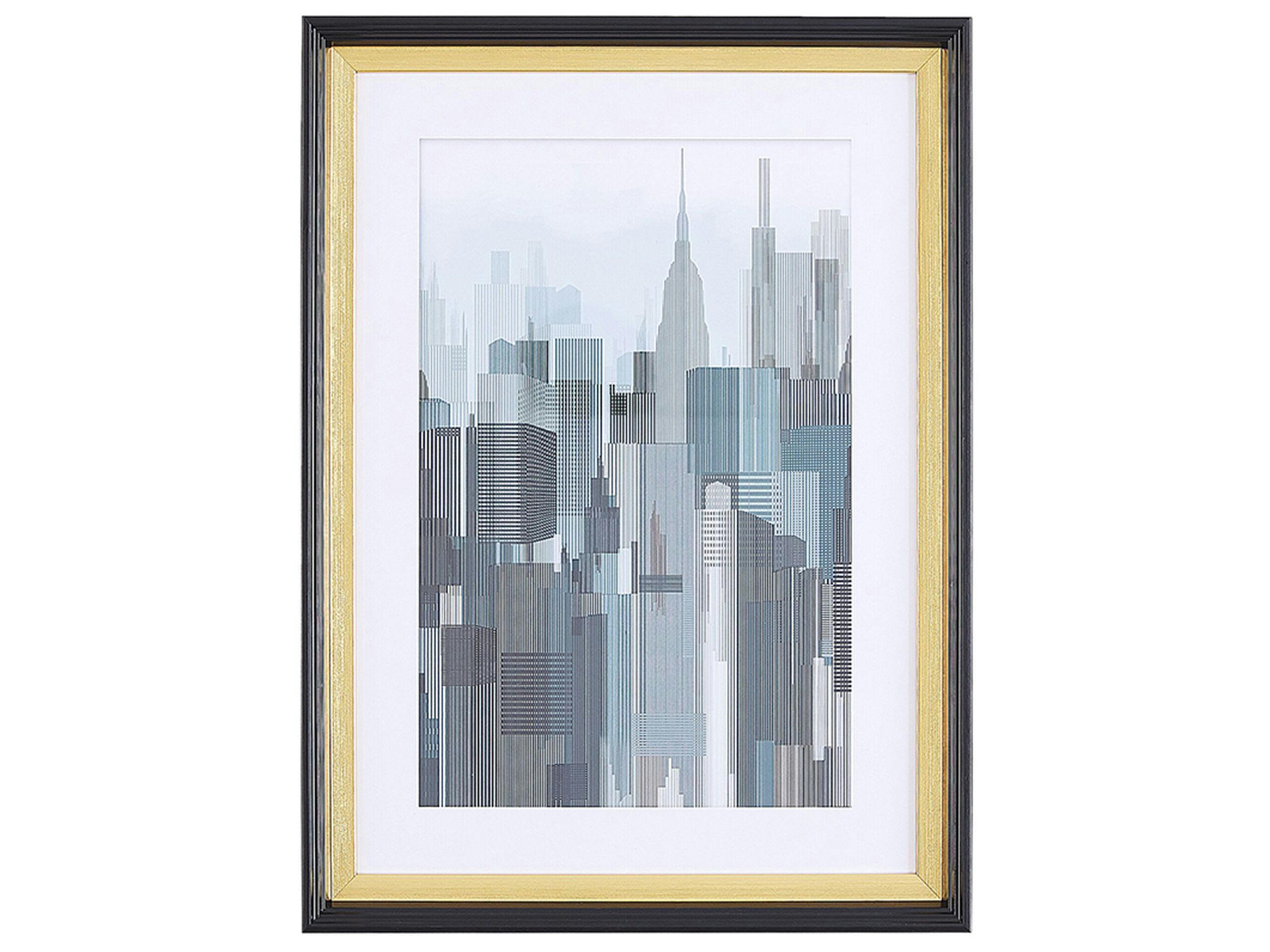 BAMAKO - Tableau décoratif bleu et gris motif ville 60 x 80 cm