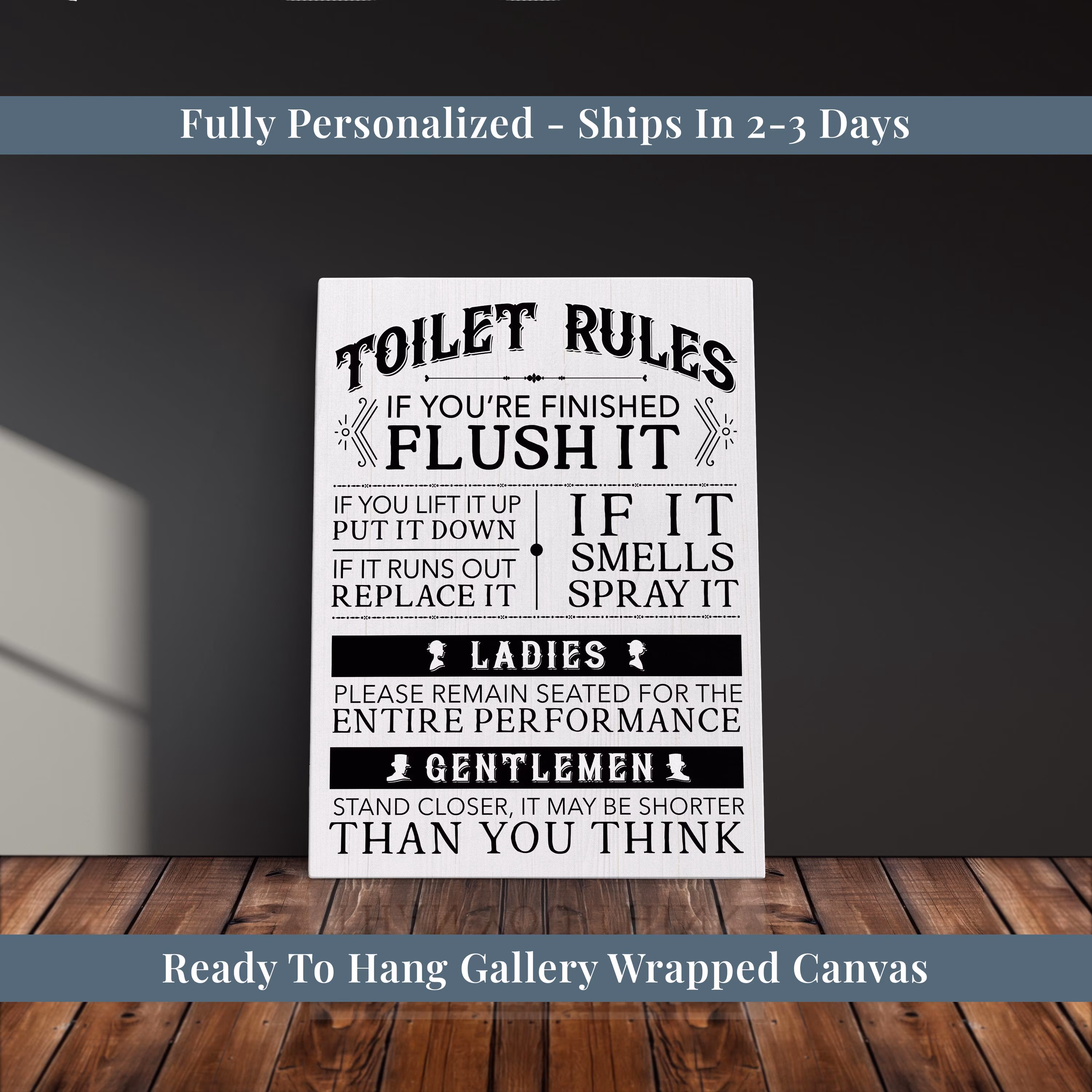 Bathroom Rules Canvas Wall Decor For Bathroom Sign Art For Home Toilet Rules Sign Vintage Style Wall Art Gallery Wrapped Canvas Print Art