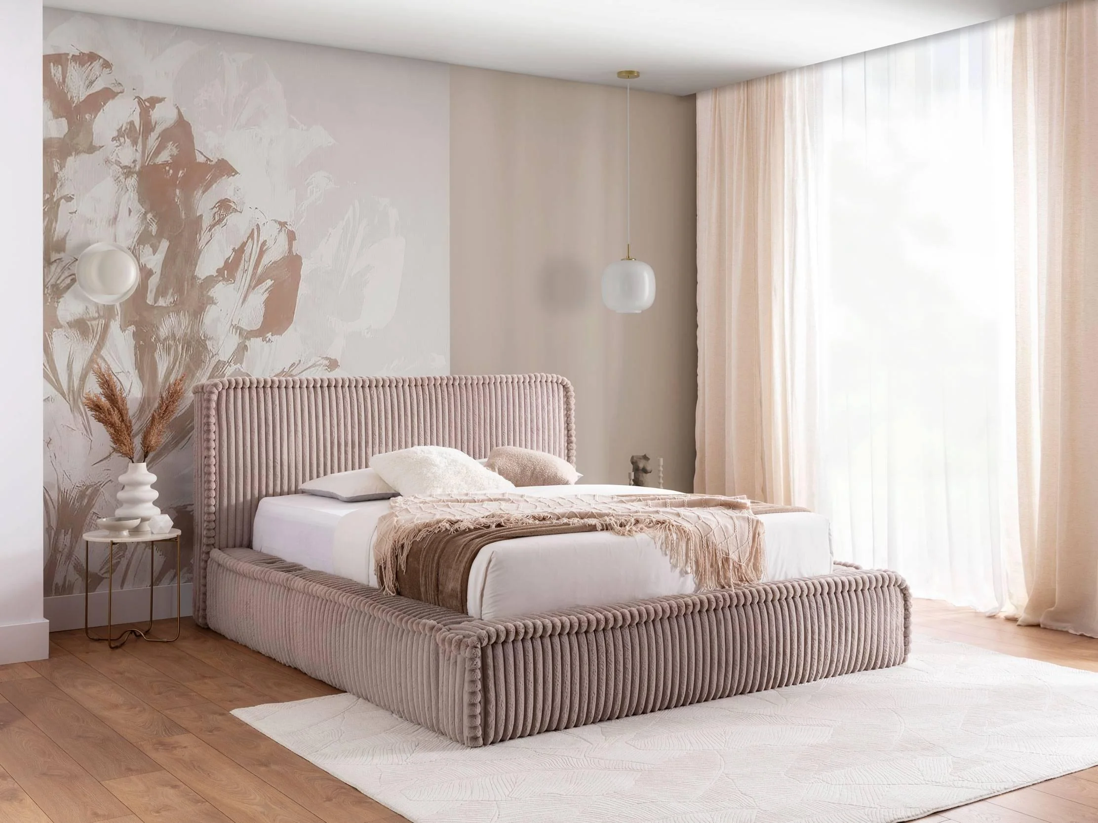 Bedframe Mirras in brede ribstof 200 x 200 cm