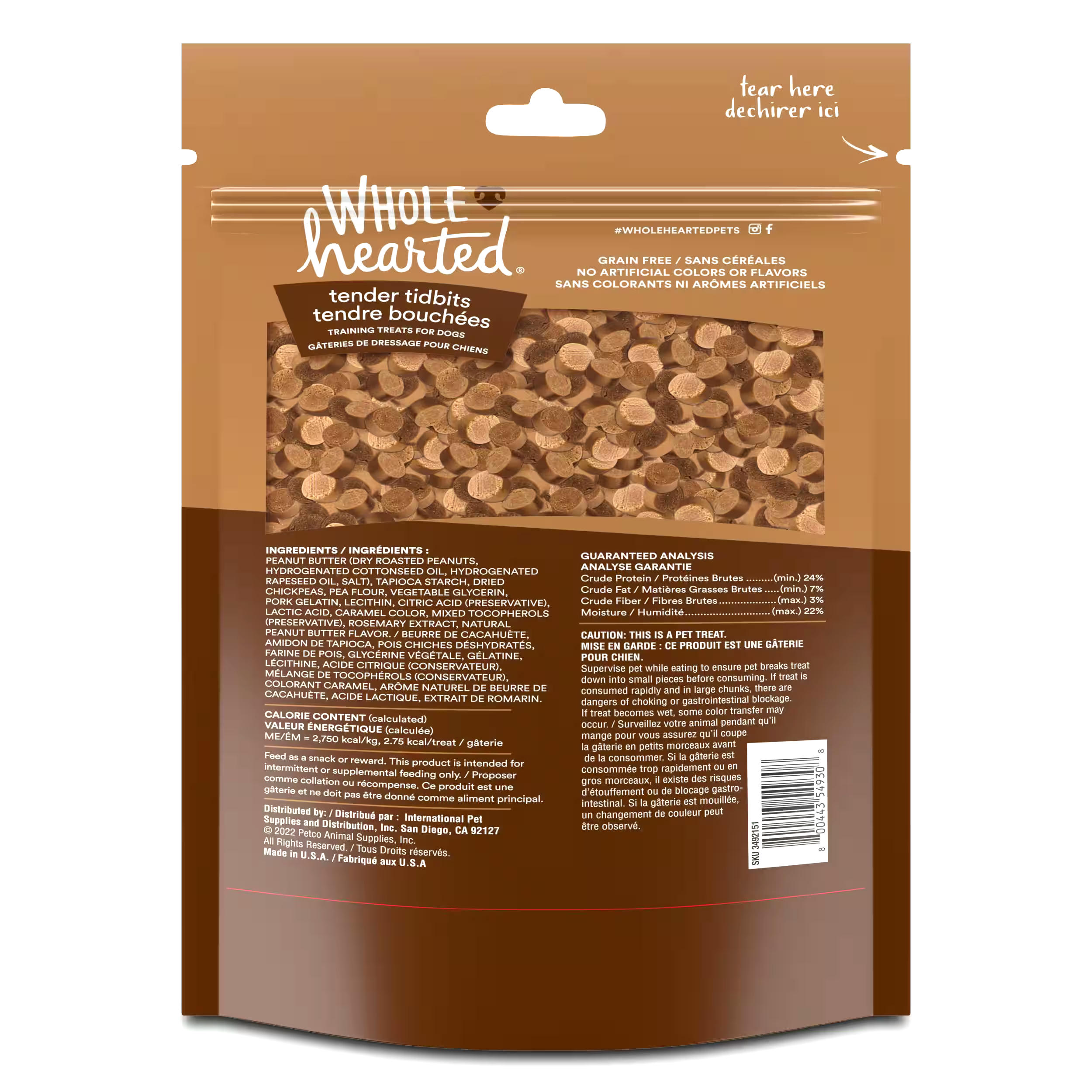 WholeHearted Grain-Free Tender Tidbits Peanut Butter Recipe Dog Training Treats, 453-g