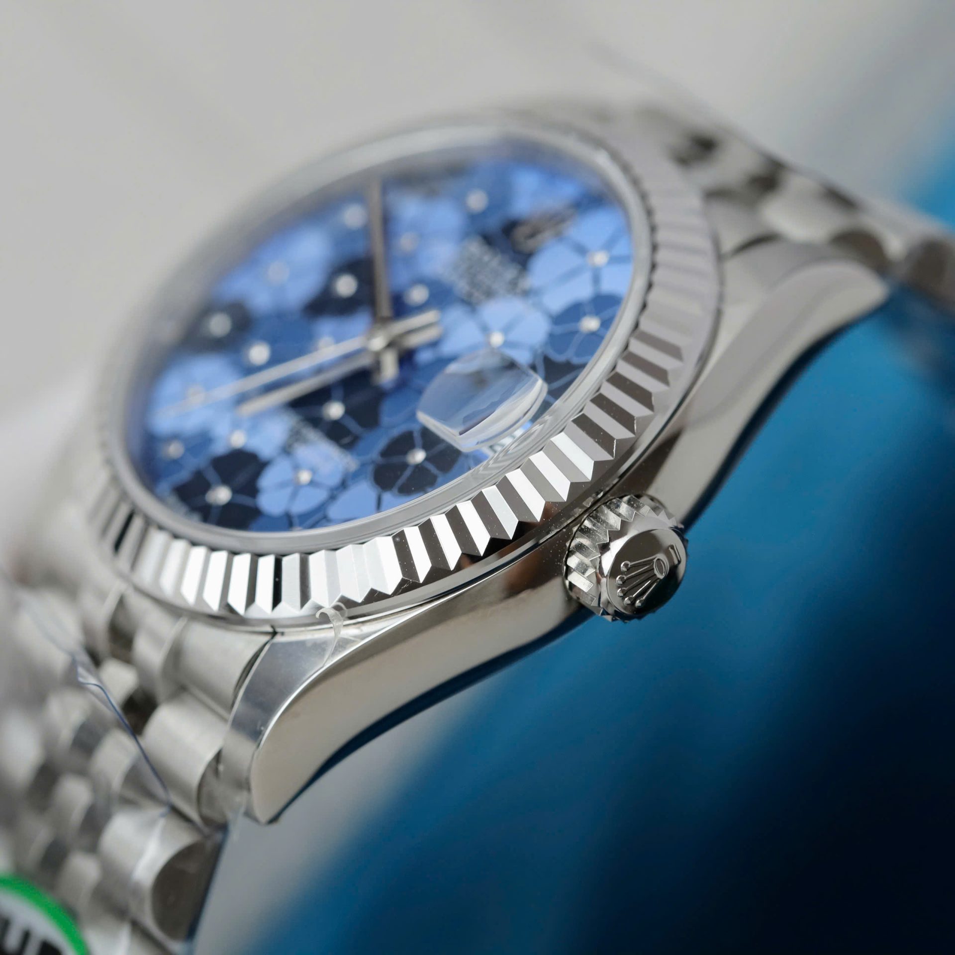 Rolex Datejust 316L Steel Flower Blue Dial CZ Diamonds 31mm Jub THBF Replica