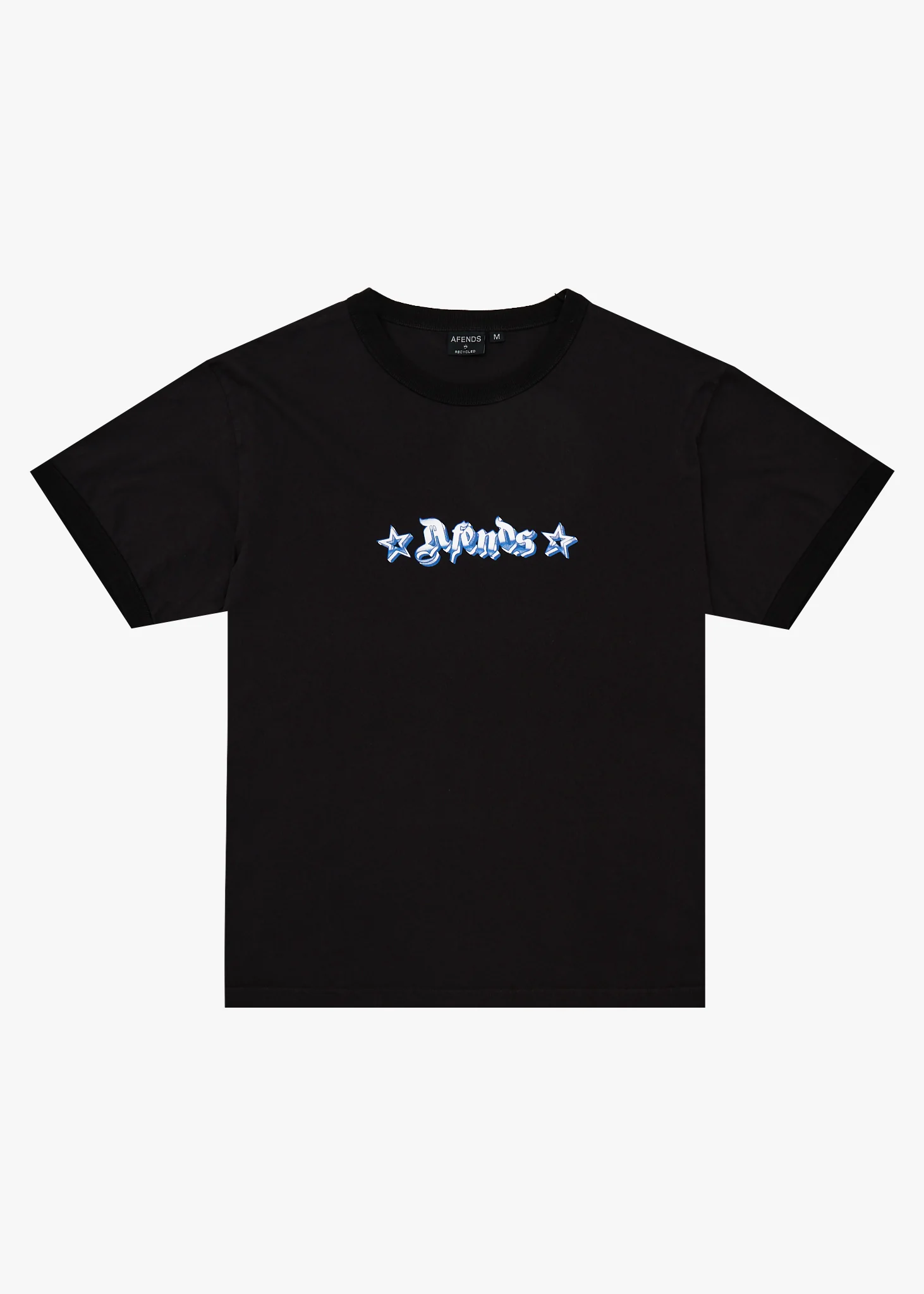 AFENDS Mens Created - Heavyweight Boxy Ringer Tee - Stone Black