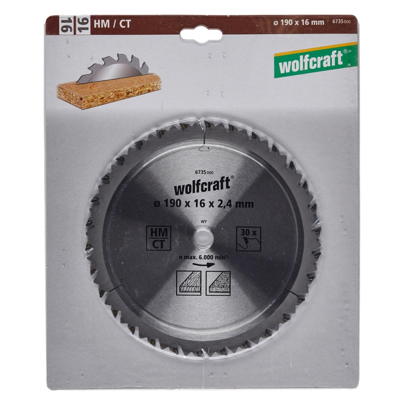 Lame de scie circulaire pour panneaux agglomérés Ø 190 x 16 mm WOLFCRAFT