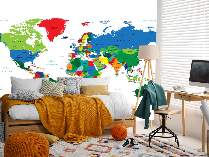 Fototapeta Kolorowa mapa świata po polsku 100x70cm