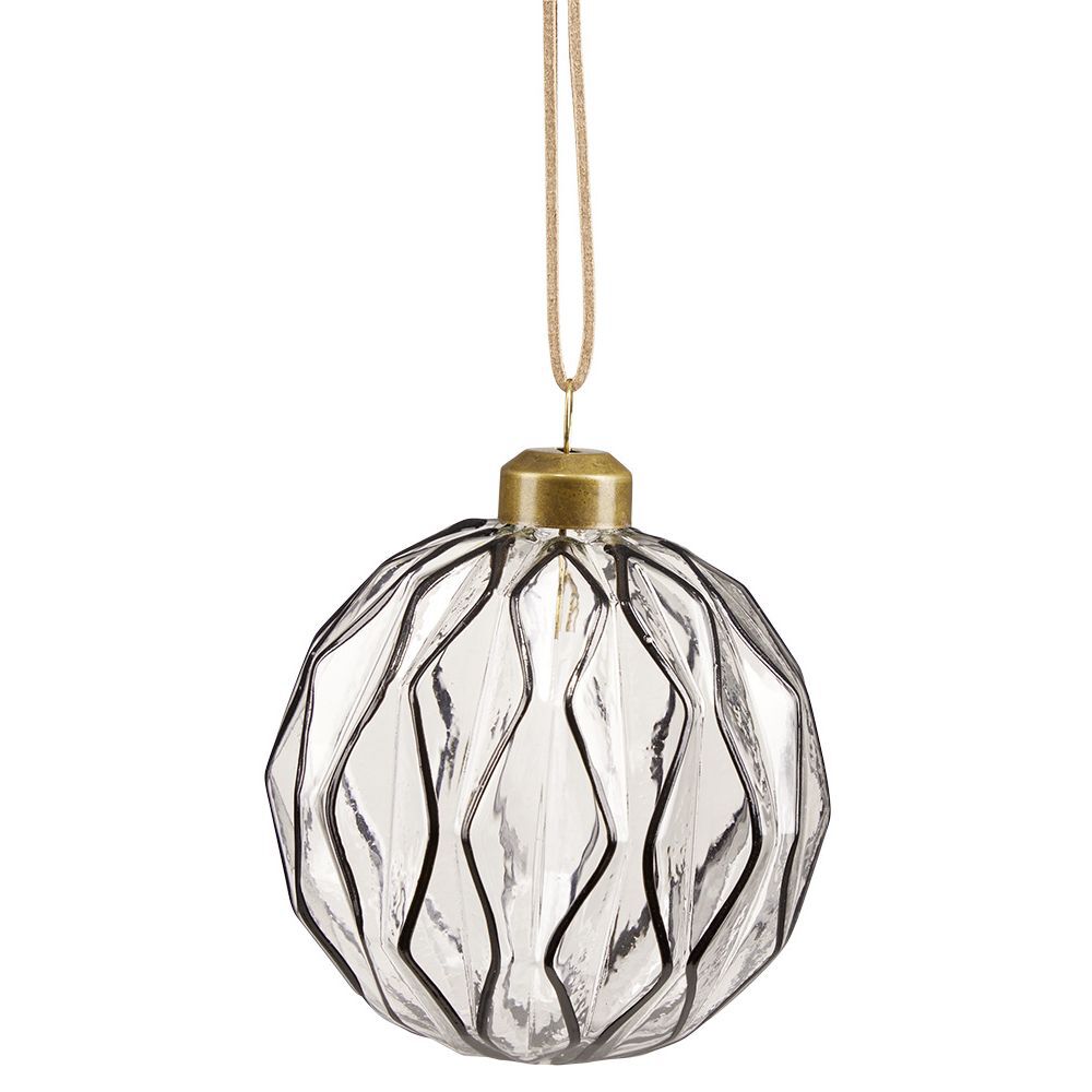 Boule de No&euml;l en verre design origami transparent et noir Ø8cm
