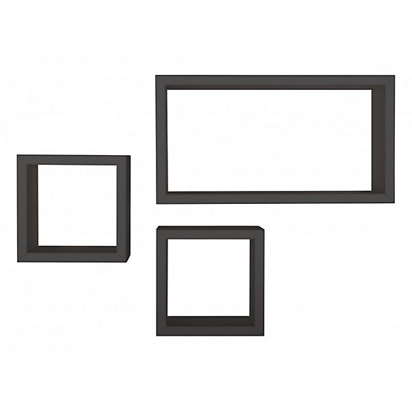 Ensemble de 3 étagères murales, cubes décoratifs, étagères cubiques, rangement mural, noir, 44 x 24 cm et 20 x 20 cm - Tribù