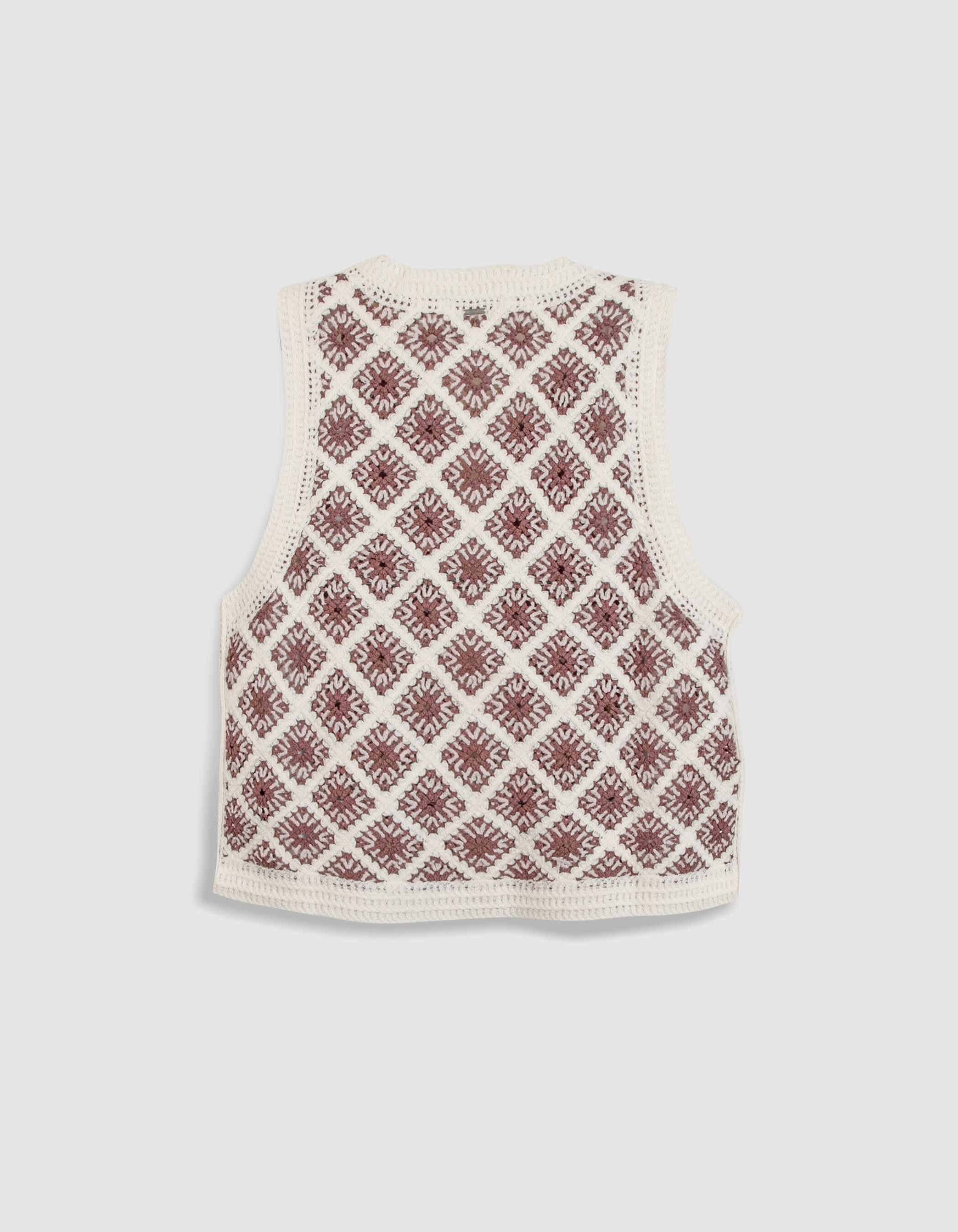 Cardigan sans manches écru tricot façon crochet Femme