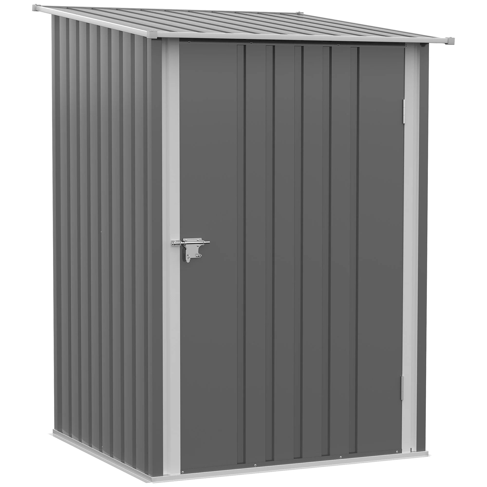 Outsunny 3.3' x 3.4' Lean-to Garden Storage Shed, Outdoor Galvanized Steel Tool House with Lockable Door for Patio