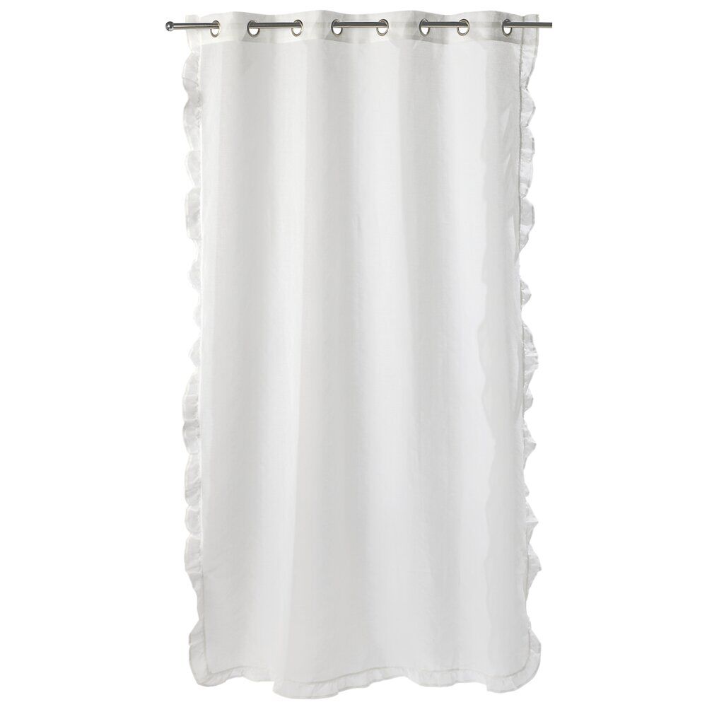 Voilage à oeillets 140x240cm contour à volant polyester blanc