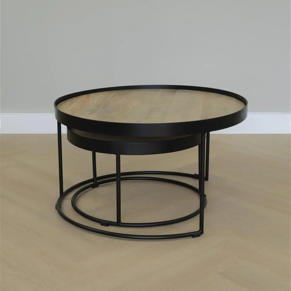 QUVIO Salontafel Sara �?Set van 2 –Mangohout �?Metaal