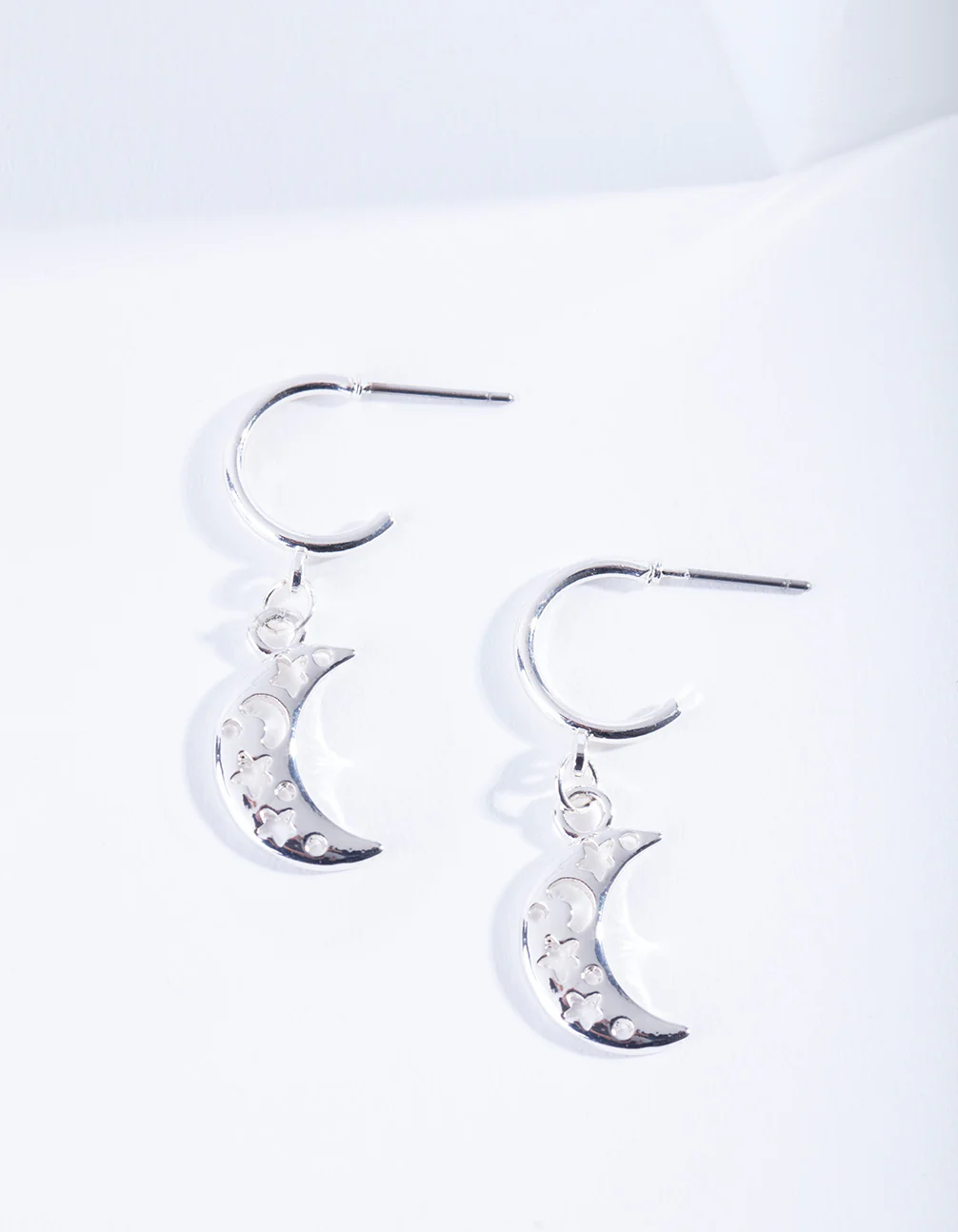 Silver Cut-Out Moon Hoop Earrings