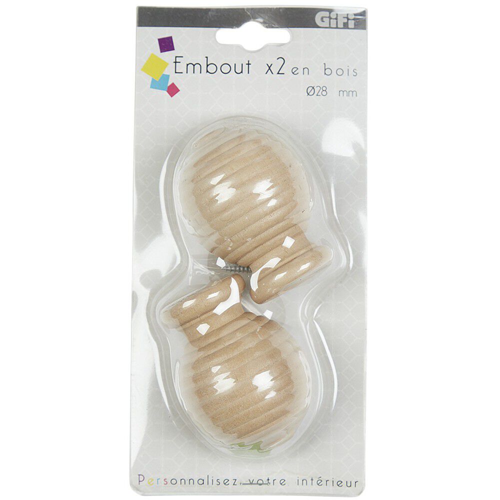 Embout pour tringle à rideaux x2 naturel bois