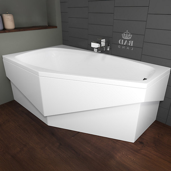 Baignoire asymétrique 140 x 80 Gauche MARIKA acrylique blanc   avec Tablier   Pieds   Vidage à chromé