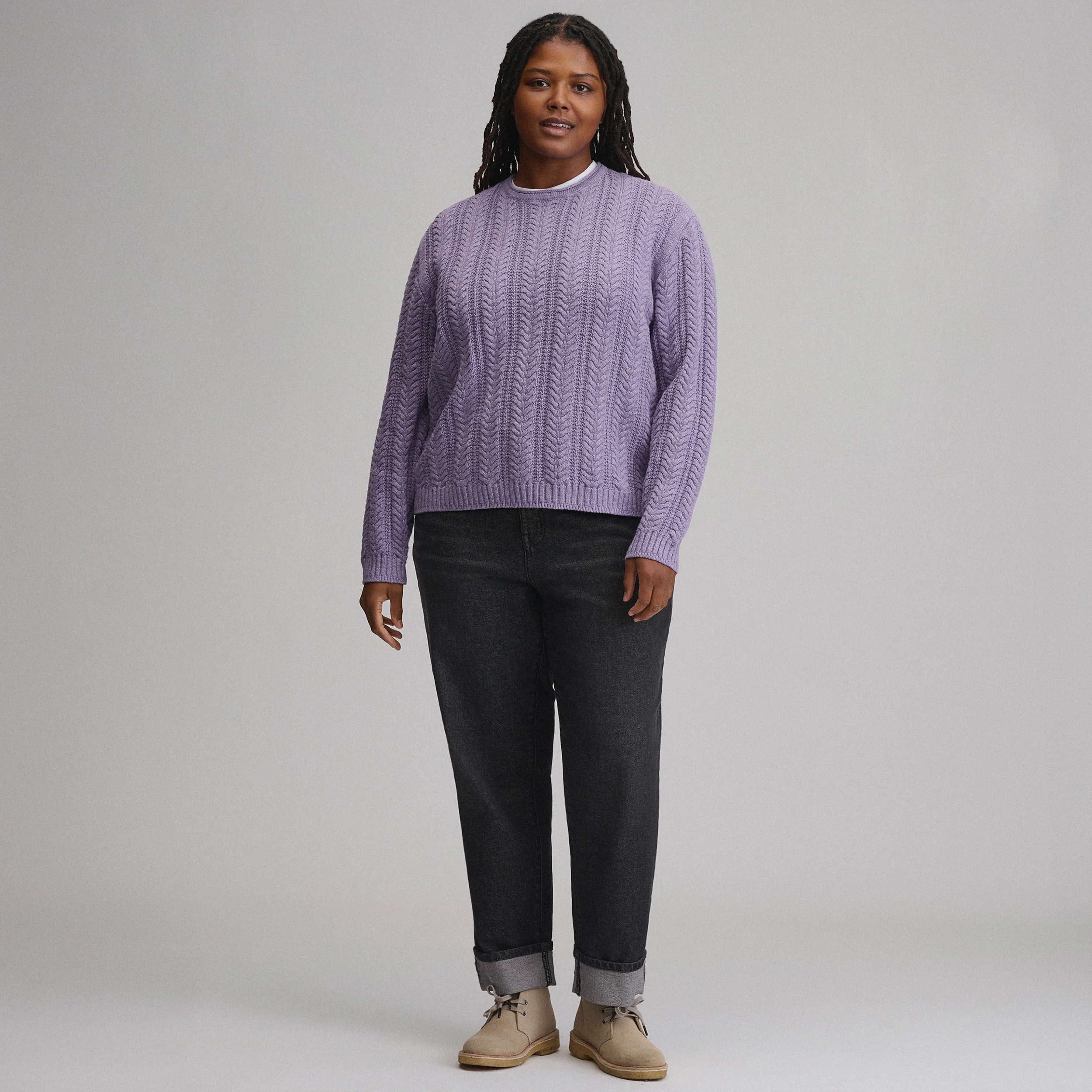 Women's Cotton Cable Crew Sweater