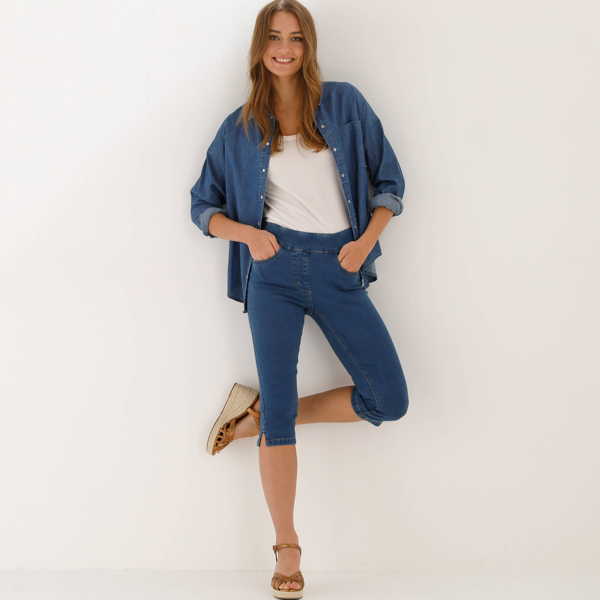 Corsaire fuselé ultra stretch, maille effet jean