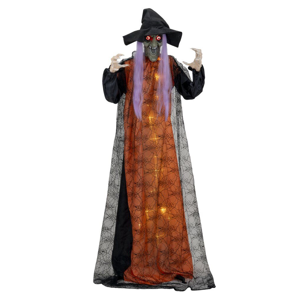 Décoration Halloween automate sorcière son et lumière H160cm
