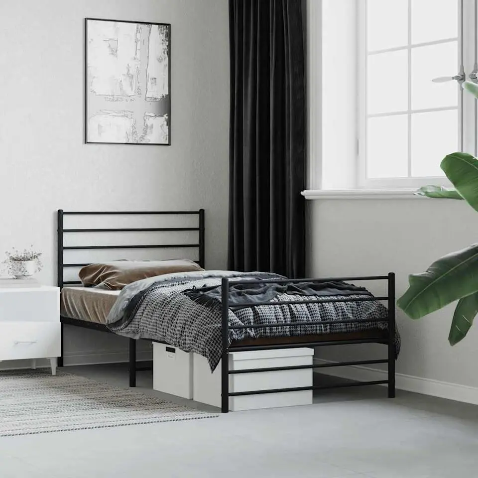 vidaXL - Bed frame met hoofdeinde - Zwart - Metaal - 90x200 cm