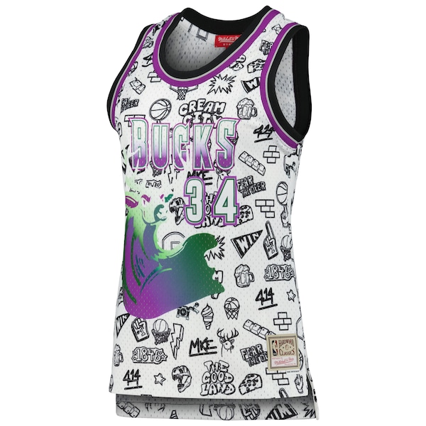Ray Allen Milwaukee Bucks Women's 1996 Doodle Swingman Jersey - White