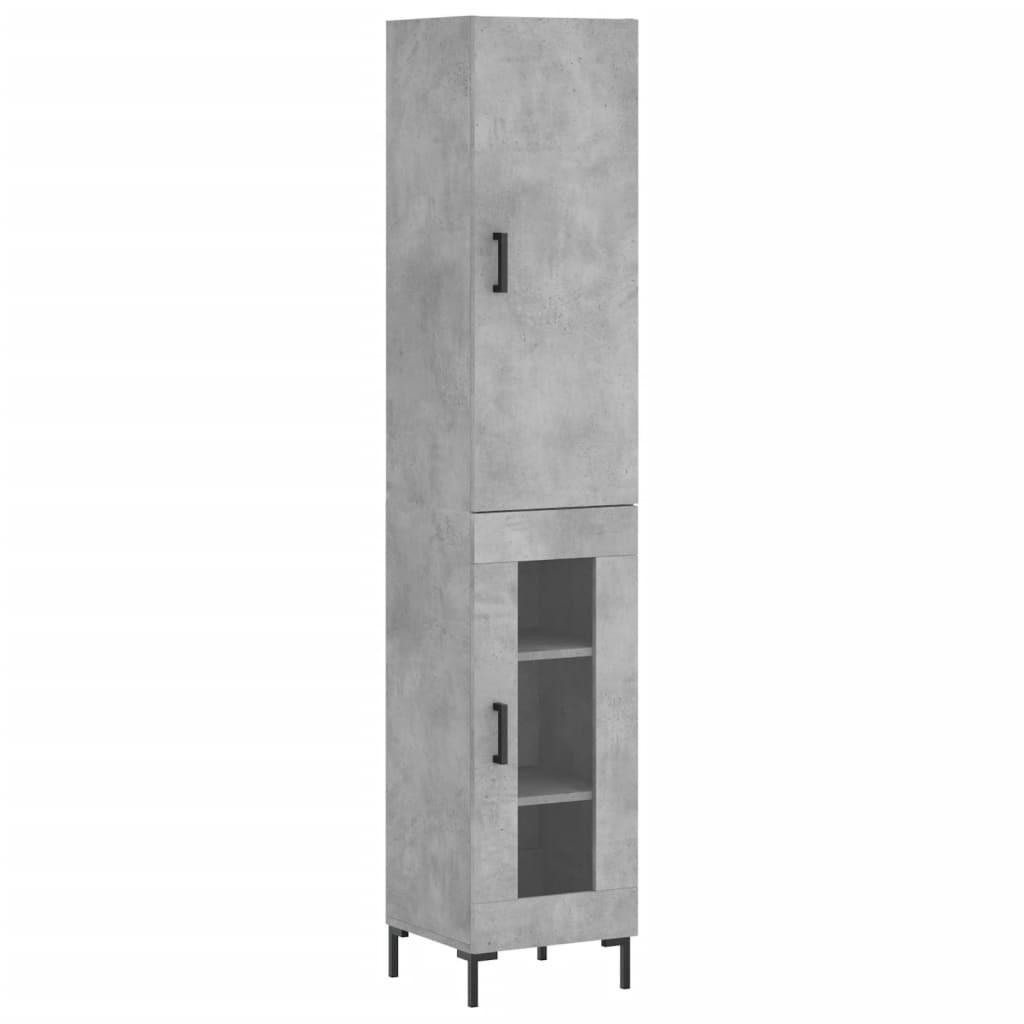 Szafka Komoda Regał Szara Beton z Drzwiami Szklanymi 34.5x34x180 cm
